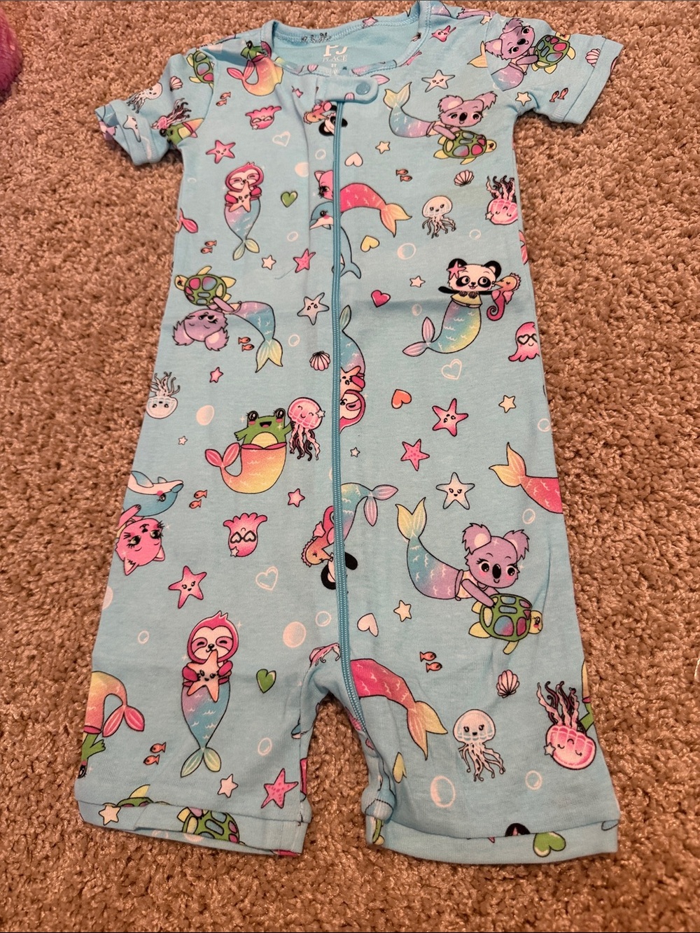 Place Light Blue Mermaid & Sea Friends Short-Sleeve One-Piece